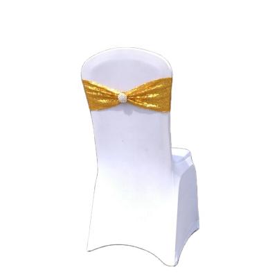 China Wholesale Disposable Flashy Spandex Chair Bands Withrhinestone Buckle Slider To Wedding Decorations Chair Sash for sale