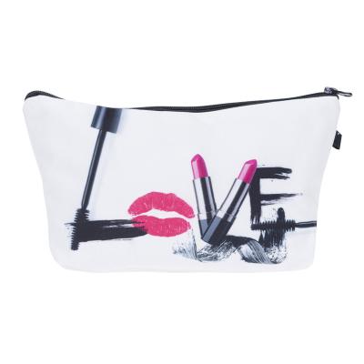 China Fashion LOVE 3D Waterproof Toiletry Pouch/Functional Roomy Cosmetic Bag/Waterproof/Convenient Printing Lip Makeup Clutch With Zipper For Travel for sale