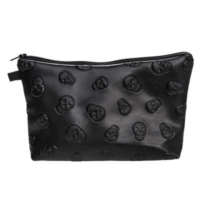 China Fashion/Functional PU Leather/Waterproof/Convenient Cosmetic Skull Bag Travel Toiletry Bag Embossed Portable Makeup Organizer Bag With Zipper for sale