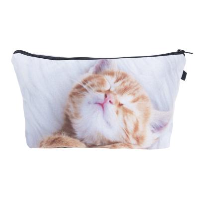 China Fashion/Functional/Waterproof/Convenient Cute Sleeping Cat Makeup Bag 3D Printing Brush Holder Travel Organizer Portable Cosmetic Pouch Passport Holder For Women Men for sale