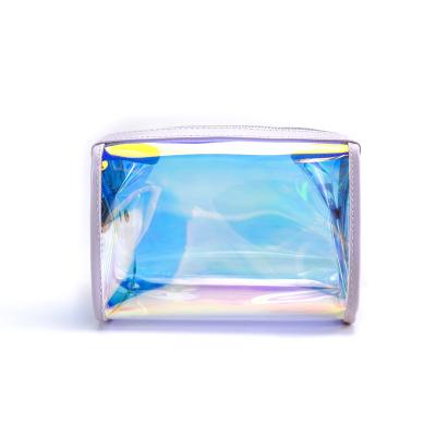 China Fashion Makeup Travel Wash Cosmetic Bag/Functional/Chic Clear Transparent Hologram Rainbow Laser Women Girls for sale