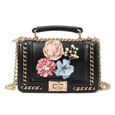 China Fashion/Functional/Chic/Elegant Women's PU 3D Purse Flower Pearl Leather Top Handle Chian Cross - Body Bag for sale