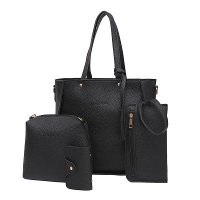 China Fashion/Functional/Chic/Elegant Women PU Lychee Tote Bag Set 4pcs Handbags Set With Tassel Shoulder Cross - Body Grab Simple Wallets For Ladies for sale