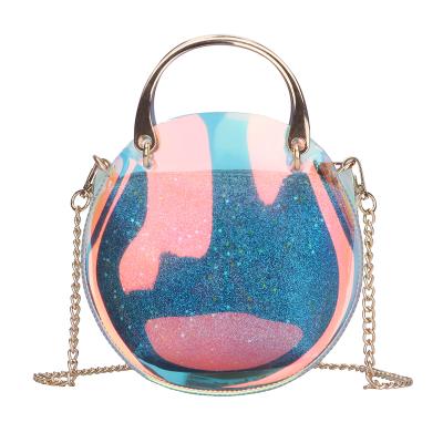 China Fashion/Functional/Classy/Elegant Hologram Tote Bag 2 in 1 Round Holographic Clear PVC Handbags Metal Chain Laser Cross - Body Bag with Sequined Purse for sale