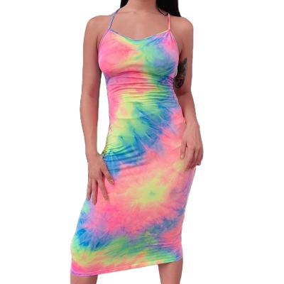 China 2022 China factory wholesale ladies summer anti-static sexy camouflage dress dye tying suspender dress for sale