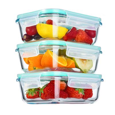 China Hot Sales Microwavable Glass Food Container Bento Lunch Box Meal Prep Storage Microwavable Leakproof Food Container for sale