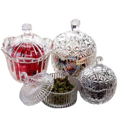 China Wholesale Home Viable Clear Glass Candy Jar Gifts Decor Crystal Food Container With Lid for sale