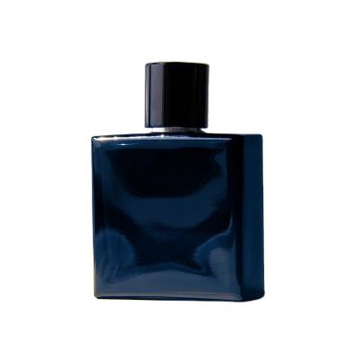 China High Quality Cosmetic 50ml Square Shape Empty Blue Glass Perfume Bottle For Man for sale