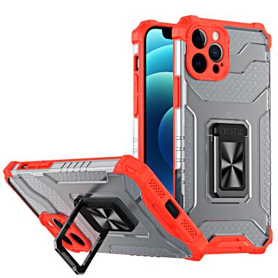 China Anti-fall For Iphone 12 2 in 1 Armor Case Shockproof With Ring Magnetic Clear Stand Bracket Phone Cover for sale