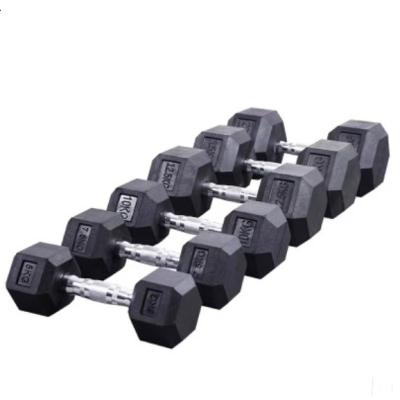 China Commercial Use Hex Coated Full Black Manufacturer Packed Gym Weight 40kg 25 Pound Dumbbel Dumbells Set for sale