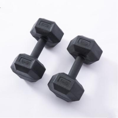 China Commercial Use Factory Price Cast Iron Fitness Equipment Loadable Rubber Dumbell / 15 Kg Rubber Hex Dumbbell for sale