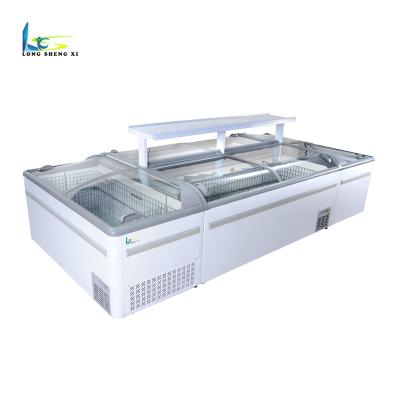 China Single-temperature Commercial Supermarket Large Capacity Display Sliding Glass Door Chest Island Freezer Te koop