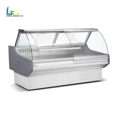 China Single-Temperature Factory Price Commercial Supermarket Display Cooler Curved Deli Food Meat Vegetable Display Glass Door Refrigerator for sale