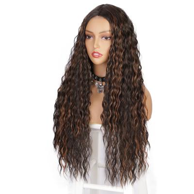 China Water Wave Front lace synthetic fiber corn perm wig long curly women hair wig human  African small curly head cover for sale