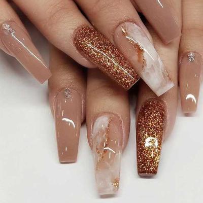 China Eco-friendly Non-Toxic glitter nail New Diamond Enhancements Medium Long Ballet Nail Short Square False Nail 24 Nail Patches for sale