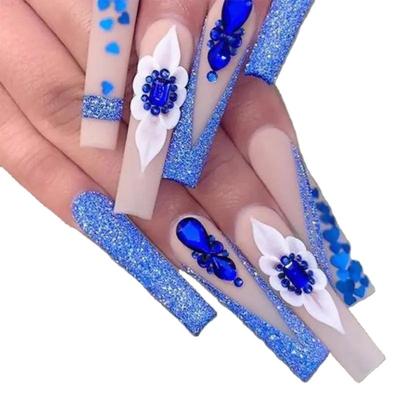 China Eco-friendly Non-Toxic glitter nail Hot Sale Long Ballerina Coffin Diamond Nails Art Luxury Press On Nails Custom Packing Box Artificial Customize Christmas Nails for sale