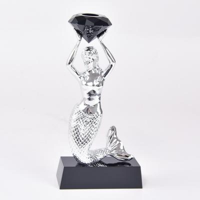 China Factory sale home decoration glass drill for top to wedding decoration square glass base mermaid shape candle holder for sale