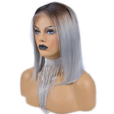 China High Quality Mink Brazilian Hair Bob Wigs 1B Gray Human Hair Lace Front Wig Silky Straight Wave For Black Women for sale