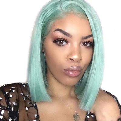 China Silky Straight Wave Green Lace Front Human Hair Wig Virgin Brazilian Hair Short Colored Straight Pre Plucked Lace Front Wigs for sale