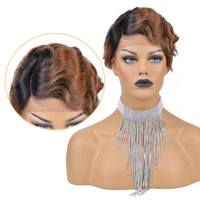 China Short Surf Hair Wigs Remy Hair Pixie Cut Wig Color 1B 30 Finger Wave Brazilian Wigs For Black Women for sale