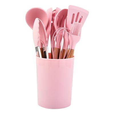 China 12 Pieces Kitchen Non-Stick Wooden Handle Spatula Spoon Shovel Kit Silicone Viable Utensils Set With for sale