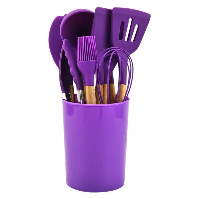 China Food Grade Sustainable Heat Resistant Wooden Handle Silicone Shovel Spatula Kichen Ware Cookware Set Tools Baking for sale