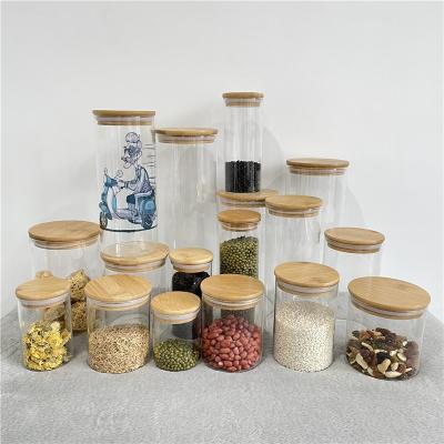 China DIY Sublimation Design Viable Empty Mason Storage Clear Glass Can Jar Stored Multiple Sizes Storage Bamboo Jars for sale