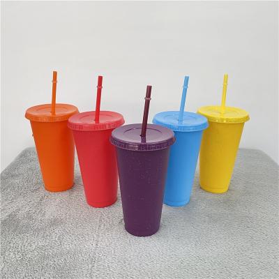 China Viable Reusable Frosted 16oz 24oz Confetti Summer Plastic Stadium Reusable Cold Cups For Cold Water Drinks for sale