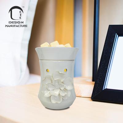 China Ceramic AROMATIC wholesale elegant handcrafted white flower no flame electric wax melt warmer ideal for SPA for sale