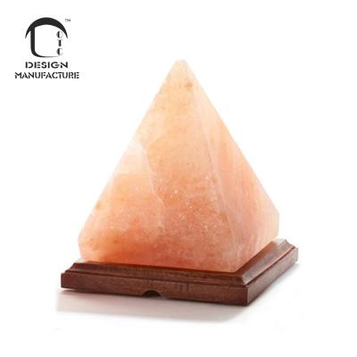 China Modern Producer Hot Sale SPA Hand Carved Great Pyramid Himalayan Crystal Salt Lamp With Wooden Base for sale