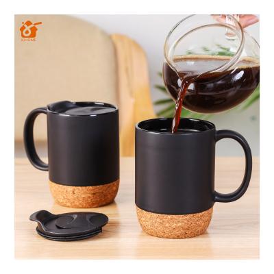 China Durable Matte Black 12oz Travel Mug With Cork Bottom And Lid Custom Ceramic Coffee Mugs for sale