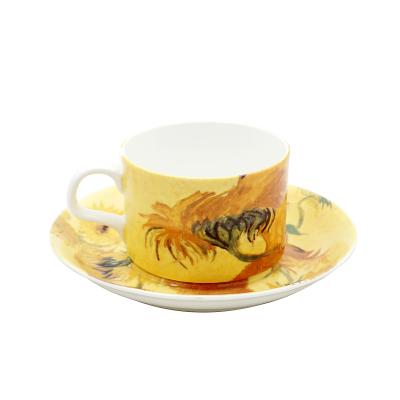 China Wholesale custom printed decal espresso viable sunflower ceramic ceramic tea cups and saucers set for sale