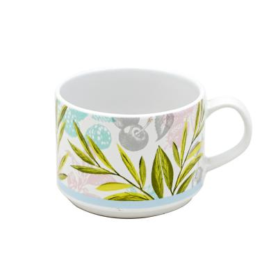 China Viable Creative Ceramic Mugs 9oz Flower Leaf Printed Landscape Pattern Kitchen Drinkware Coffee Cup Mug for sale