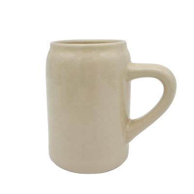 China Custom Hot Sale 13oz Stoneware Beer Mug Viable Beige Gift Ceramic Reusable Beer Mug Gift With Handle for sale