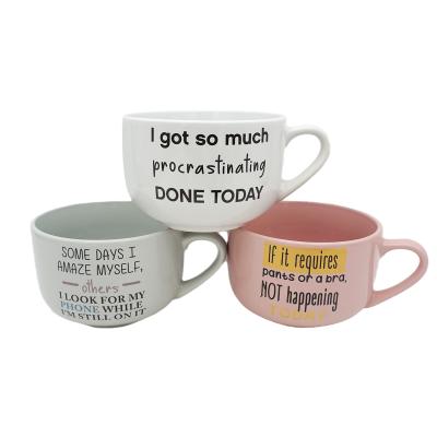 China Customized Viable Large Stoneware 650ml Ceramic Soup Mug Bowl Cup Creative Cute Pink Words Ceramic Mug for sale