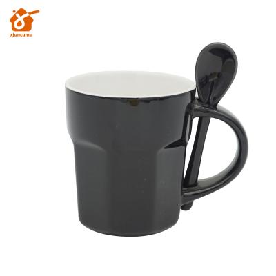 China Unique Stylish Easter Coffee Two Tone Glazed Black 10oz Matte Ceramic Mug Viable Custom With Spoon for sale