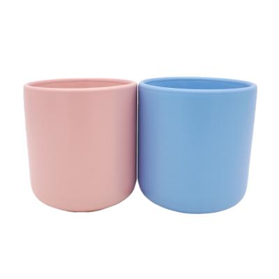 China Sustainable Round 14oz Reusable Straight Cup Blue Pink Mug Iced Ceramic Coffee Mugs No Handle for sale