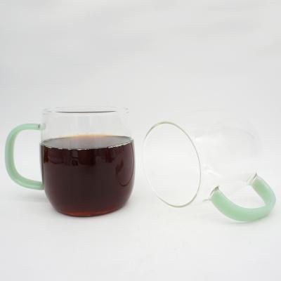 China Sustainable High Quality 500ml Body Shapes Glass Mug With Handle Custom Glass Coffee Mugs for sale