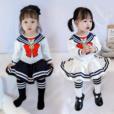 China 2021 new spring girls sweet smile bear long sleeve dress baby clothes fashion eco-friendly girls dress uniforms for sale