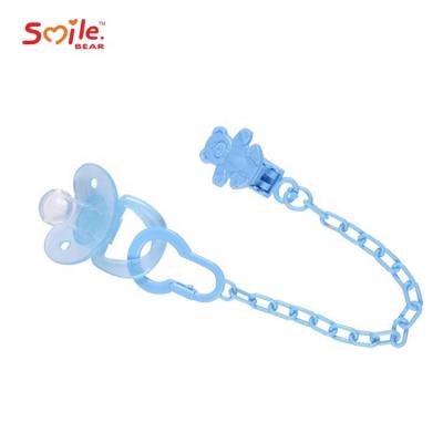 China BPA Free Smile Bear Soother Pacifier Clips Leash Strap Nipple Support for Infant Feeding Baby Pacifier with Clip for sale