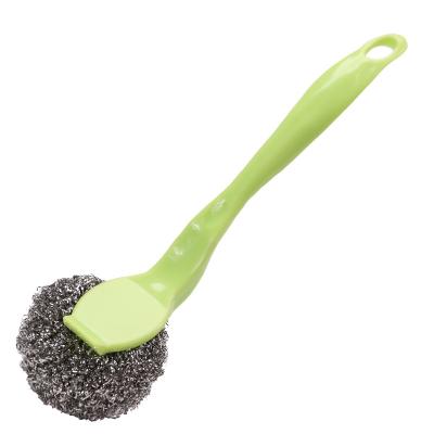 China Durable Wholesale Household Long Handle Plastic Wire Ball Brush Pot Brush for sale