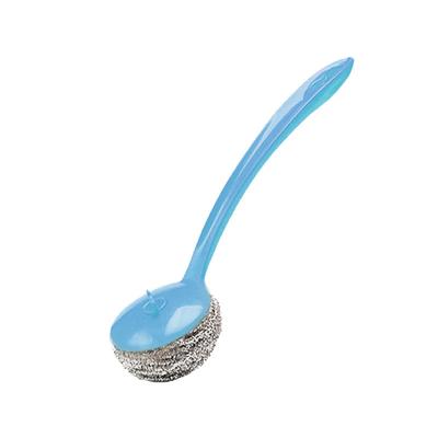 China Household Durable Wholesale Plastic Long Handle Stainless Steel Cleaning Brush Removable Scrubber For Pot Pan Bowl Kitchen for sale