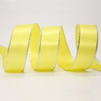 China YiCai High Tenacity Metallic Silver Edge Satin Ribbon Factory Stocked 100% Solid Color Double Face Fashion 16mm Polyester RIBBONS for sale