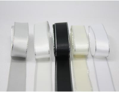 China YiCai High Tenacity Metallic Silver Edge Satin Ribbon Factory Stocked RIBBONS Fashion 38mm Polyester Double Face Solid Color 100% for sale