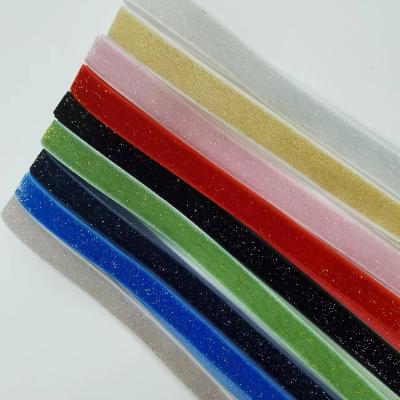 China high quality single face glitter velvet shiny metallic ribbon 16mm NO--elastic for wrapping package for sale