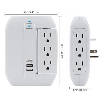 China Dual USB Ports 6 Outlet Swivel Surge Protector Wall Charging Faucet With 2 USB for sale