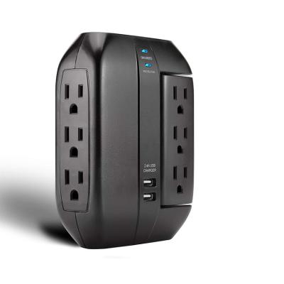 China Multifunctional Dual USB Ports Charging Charging Station: Surge Protector, 6-Outlet Side-Entry Swivel Wall Faucet with 2 USB Charging Ports, 1000Joules for sale