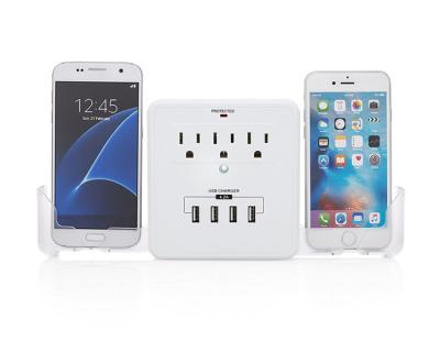 China USB Wall Dish Charger with Surge Protection 4-Port USB Wall Charger Surge Protector and A/C Power (3) with Slide Out Smart Holders phone for sale