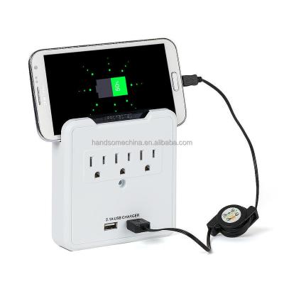 China Dual USB Ports Phone Cradle 2 AC Outlet Wall Mount Plate Smart Charging Surge Protector With 2 USB Charger Wall Tap for sale