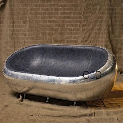 China Antique Industrial Style Aviator Aluminum Back Tub Sofa For Lobby for sale